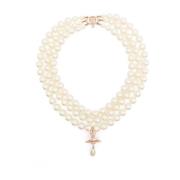 Vivienne Westwood Roséguld Faux-Pärlhänge Halsband White, Unisex