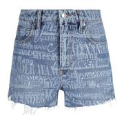 Alexander Wang Vintage Denim Logo Print High Waisted Shorts Blue, Dam