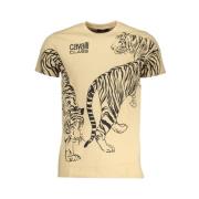 Cavalli Class Beige Bomull Tryck Logo T-shirt Beige, Herr