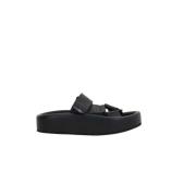 MM6 Maison Margiela Svarta Flatform Sandaler med Velcro Remmar Black, ...