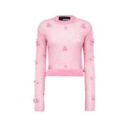 Rotate Birger Christensen Flared Sleeve Crew Neck Sweater Pink, Dam