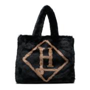 Herno Shearling Svart Väska med Logotyptryck Black, Dam