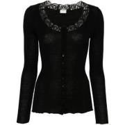 Saint Laurent Svart Stickad Cardigan med Texturmönster Black, Dam