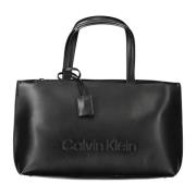 Calvin Klein Svart Axelväska med Tryckdetaljer Black, Dam