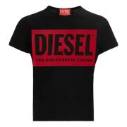 Diesel Svart T-shirt med Semitransparent Tryck Black, Dam