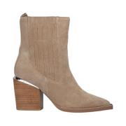 Alma EN Pena Block Heel Ankelboot Beige, Dam