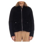 Moorer Blå Zip Jacka med Avtagbar Shearling Krage Blue, Herr