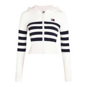 Tommy Jeans Randig Dragkedja Hoodie Tröja White, Dam