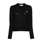 Maison Kitsuné Svart Ulltröja med Broderad Logotyp Black, Dam