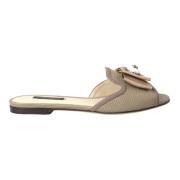 Dolce & Gabbana Beige Logo Platta Sandaler Beige, Dam