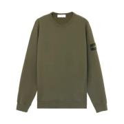 Stone Island Räfflad Crewneck Borstad Bomullsfleece Tröja Green, Herr