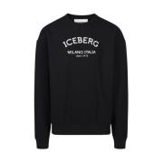 Iceberg Logo Crew-neck Sweatshirt Eco-Bomull Klassisk Black, Herr