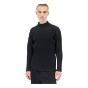 Issey Miyake Veckad hög hals långärmad topp Black, Herr