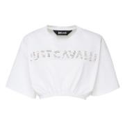 Just Cavalli Vit Crop Top T-shirt Rund Krage White, Dam