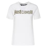 Just Cavalli Vit Bomull T-shirt med Logo White, Dam