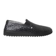 Dolce & Gabbana Svart Vävd Läder Loafers Skor Black, Herr