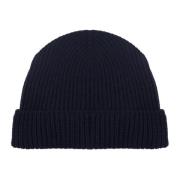 Eleventy Blå Ribbstickad Beanie Mössa Blue, Herr