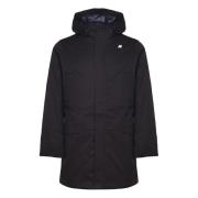 K-Way Svart Nylon Trench Coat med Huva Black, Herr