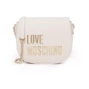 Love Moschino Vit Axelväska med Guldlogga White, Dam