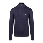 Tommy Hilfiger Klassisk Bomullskabel Dragkedja Tröja Blue, Herr