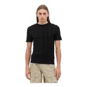 Jacquemus Stickad Crewneck T-shirt med Ränder Black, Herr