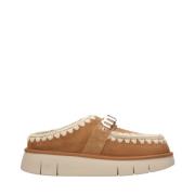 Mou Fårskinnsträsko Sandaler med Metalllogotyp Brown, Dam