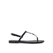 Saint Laurent Cassandra Patentläder T-Band Sandaler Black, Dam