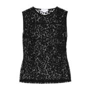 Alexander McQueen Svart Leopardmönstrad Ärmlös Topp Black, Dam