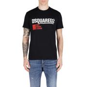 Dsquared2 Logotyp Tryck Bomull T-shirt, Rund Hals Black, Herr