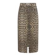 Co'Couture Leopard Print Denim Slit Skirt Khaki Brown, Dam