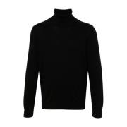 Fay Svart Ullstickad Turtleneck Tröja Black, Herr