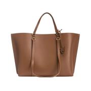 Pinko Brun läder shopper väska med charm Brown, Dam