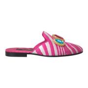 Dolce & Gabbana Kristallutsmyckade Platta Sandaler Rosa Vit Pink, Dam