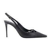 Dolce & Gabbana Metall Monogram Läder Slingback Klackar Black, Dam