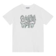 Ganni Söt Katt T-shirt White, Dam