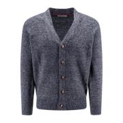 Brunello Cucinelli Alpaca Blend V-Neck Cardigan Blue, Herr