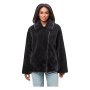 Cesare Gaspari Elegant Faux Fur Kappa i Svart Black, Dam