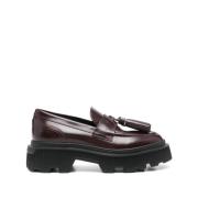 Santoni Burgundy Kalvläder Loafers Fransar Red, Dam