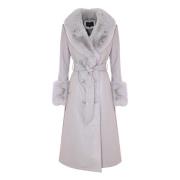 Kocca Elegant Double-Breasted Coat with Fur Details Beige, Dam