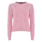 Kocca Rhinestone Kabelstickad Ull Jumper Pink, Dam