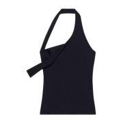 Courrèges Svart Ribbstickad Halterneck Topp Black, Dam