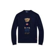 Polo Ralph Lauren Polo Bear-stickad tröja i jacquardvävd bomullslinne ...