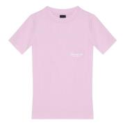 Balenciaga Ribbstickad T-shirt i bomull med rund hals Pink, Dam