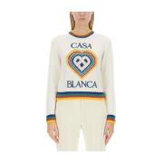 Casablanca Logo Jersey med Cropped Fit White, Dam