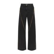 Elisabetta Franchi Svarta Wide Leg Dragkedja Fram Jeans Black, Dam