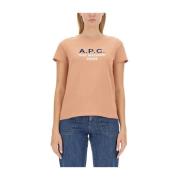 A.p.c. T-shirt med logotryck Pink, Dam