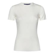 Ralph Lauren Vit Silke Ribbad Crewneck T-shirt White, Dam