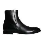 Dolce & Gabbana Svarta Läder Ankelboots Dragkedja Black, Herr