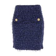 Balmain Tweed Kort Kjol Blue, Dam