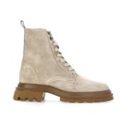 Hogan Beige Mocka Combat Boots med Dragkedja Beige, Dam